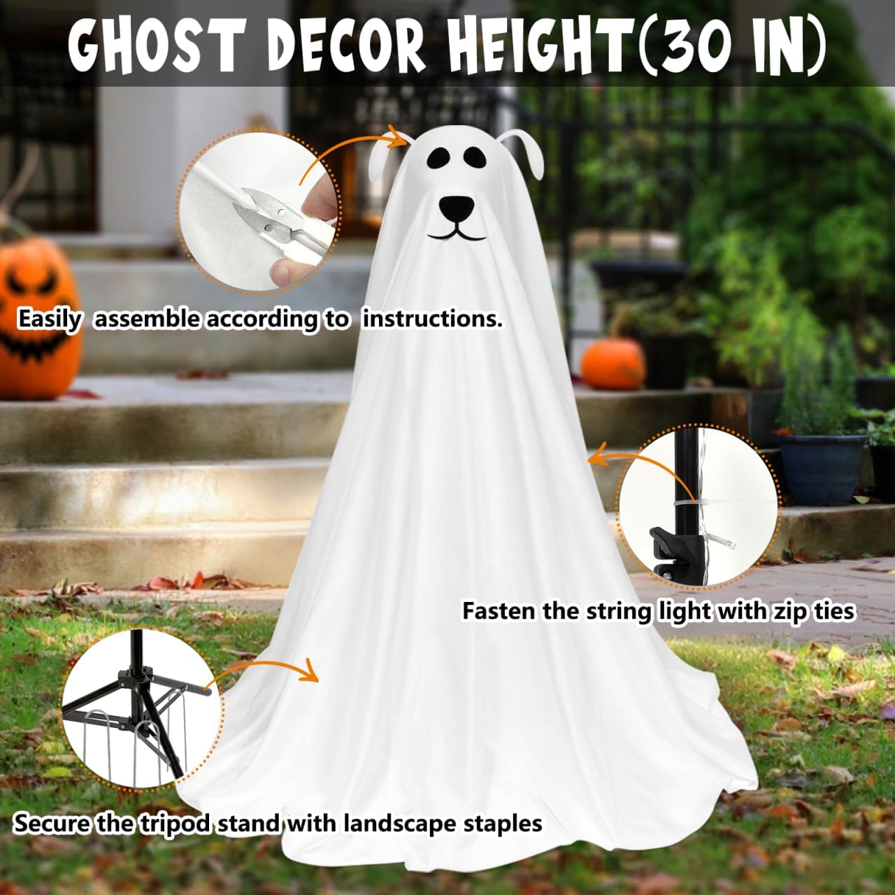 Light-Up Freestanding Spooky Ghost Dog 30"π»πΆ