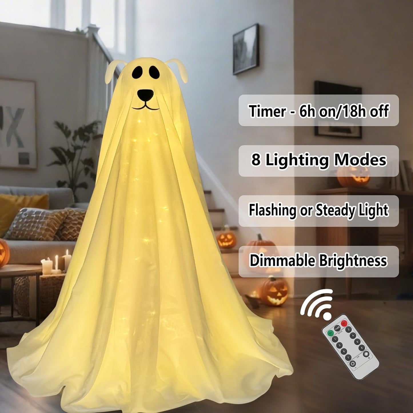 Light-Up Freestanding Spooky Ghost Dog 30"π»πΆ
