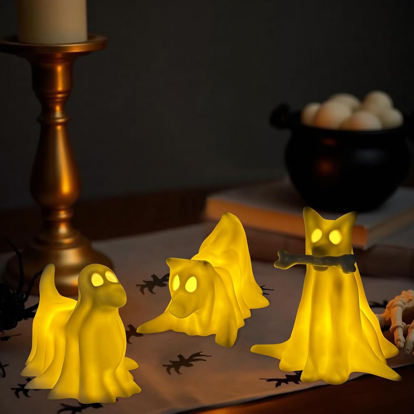 Light-Up Halloween Ghost Dog Figurines – Set of 3 - 5"x 5" each