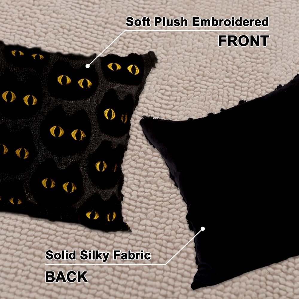 Cozy Pillow Covers Set of 2 – Ghosts, Pumpkins, Cats & Witch Hats (18"x18")