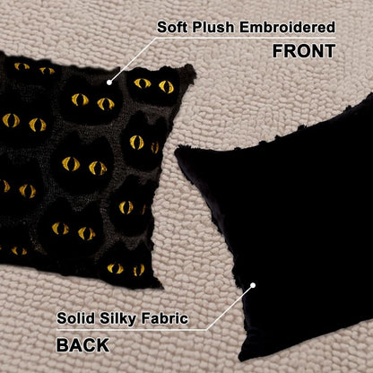 Cozy Pillow Covers Set of 2 – Ghosts, Pumpkins, Cats & Witch Hats (18"x18")