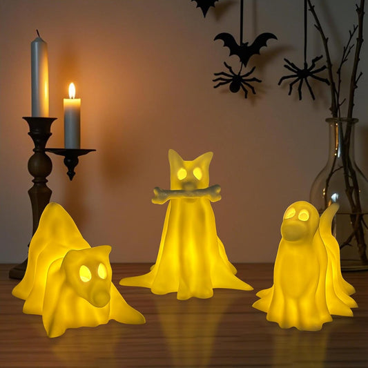 Light-Up Halloween Ghost Dog Figurines – Set of 3 - 5"x 5" each