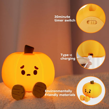 Cute Pumpkin Night Light – Rechargeable LED Lamp