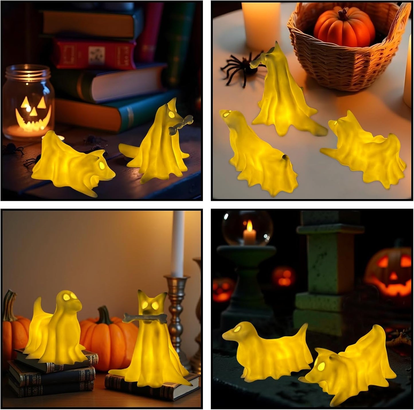 Light-Up Halloween Ghost Dog Figurines – Set of 3 - 5"x 5" each