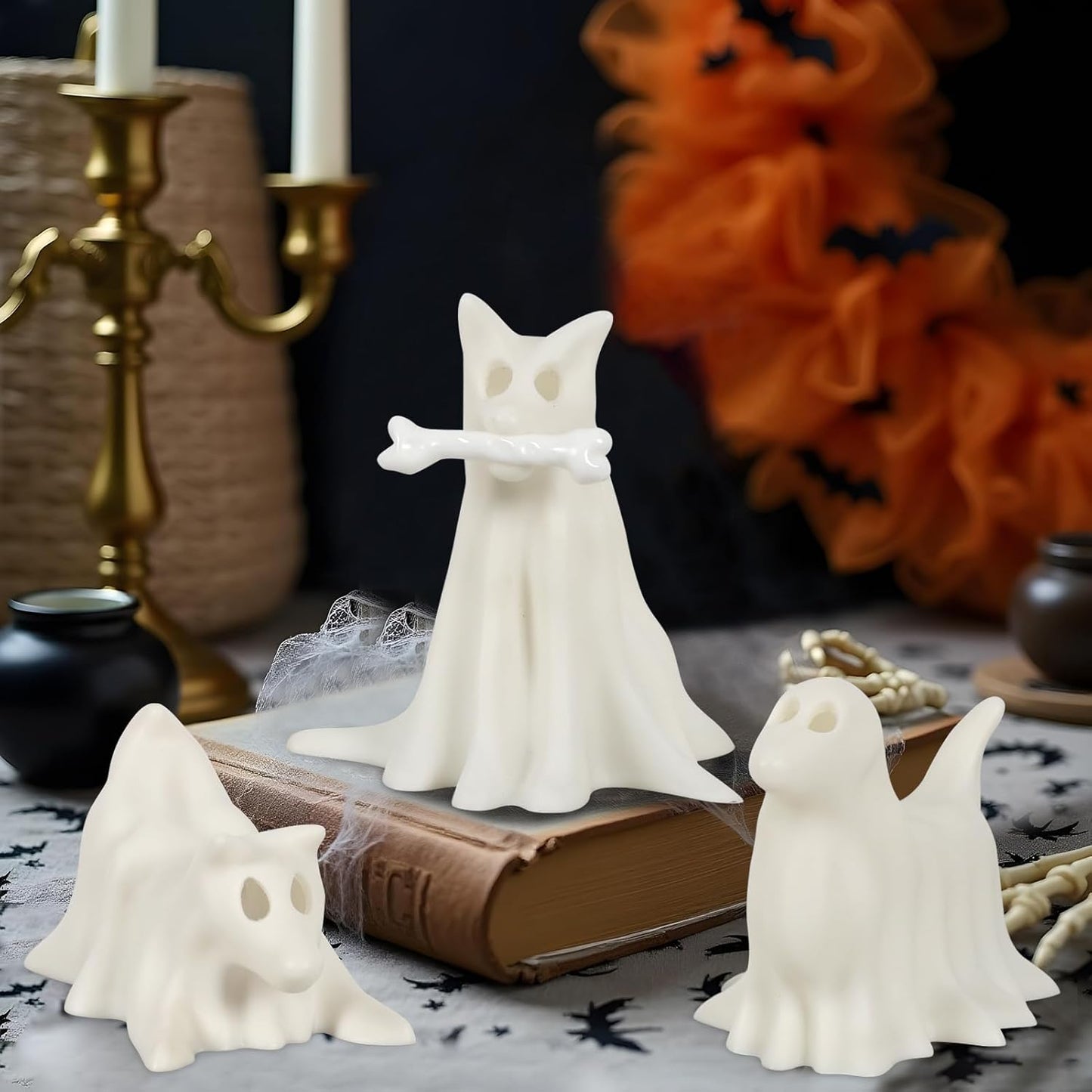 Light-Up Halloween Ghost Dog Figurines – Set of 3 - 5"x 5" each
