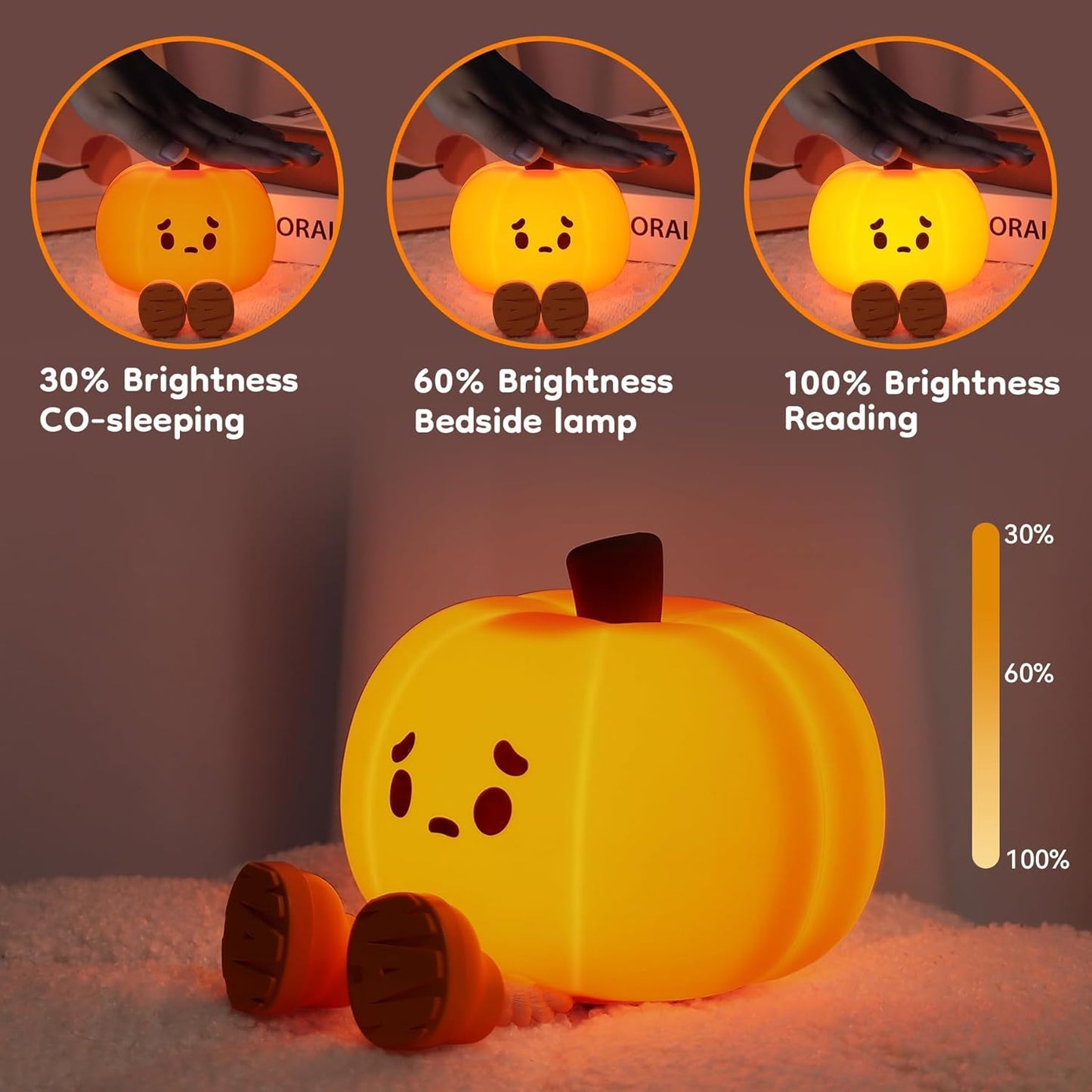 Cute Pumpkin Night Light – Rechargeable LED Lamp