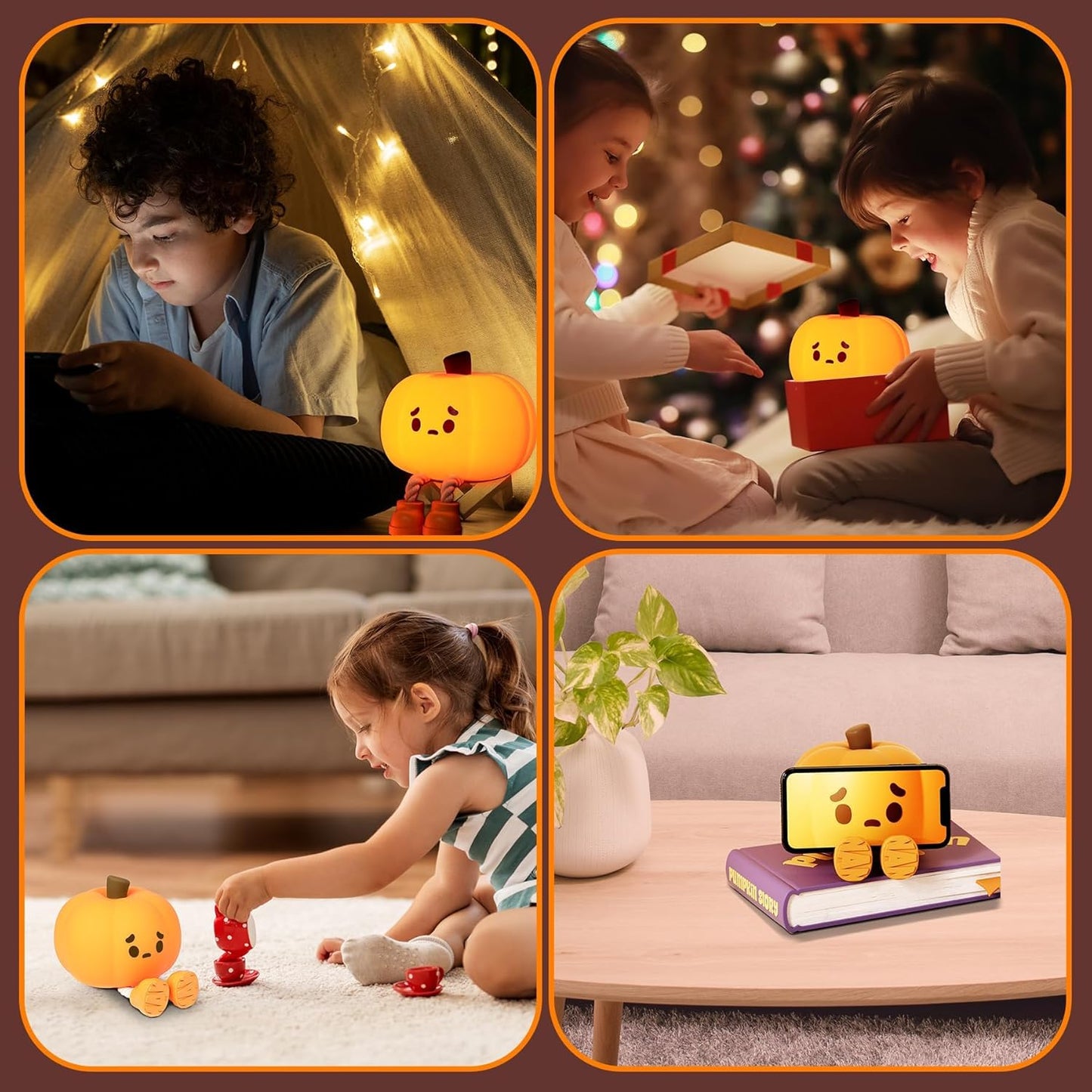 Cute Pumpkin Night Light – Rechargeable LED Lamp