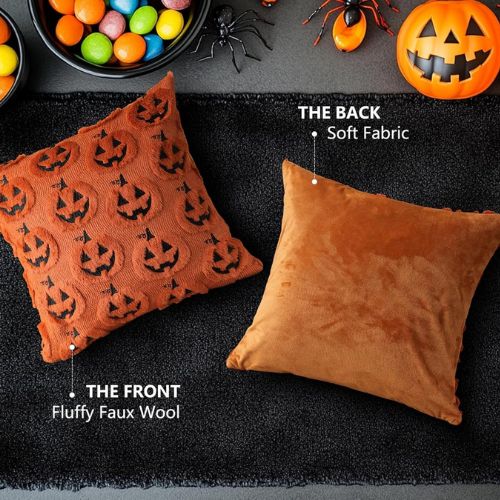 Cozy Pillow Covers Set of 2 – Ghosts, Pumpkins, Cats & Witch Hats (18"x18")